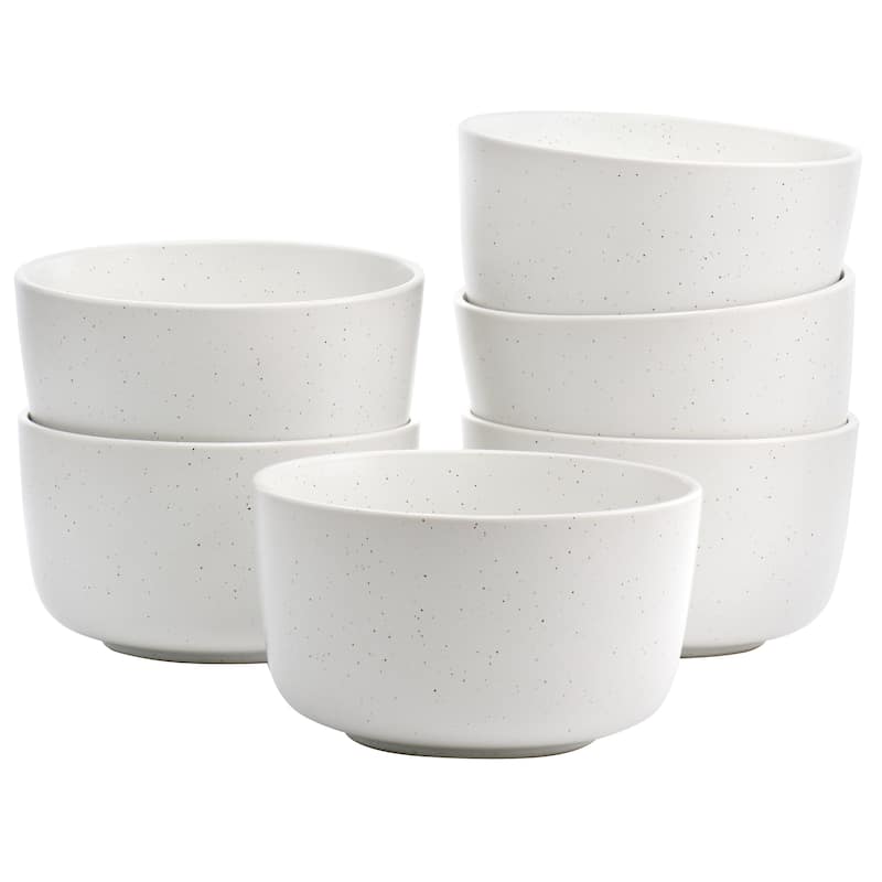6 Piece 5.5 Inch Round Stoneware Bowl Set in Sea Salt - White