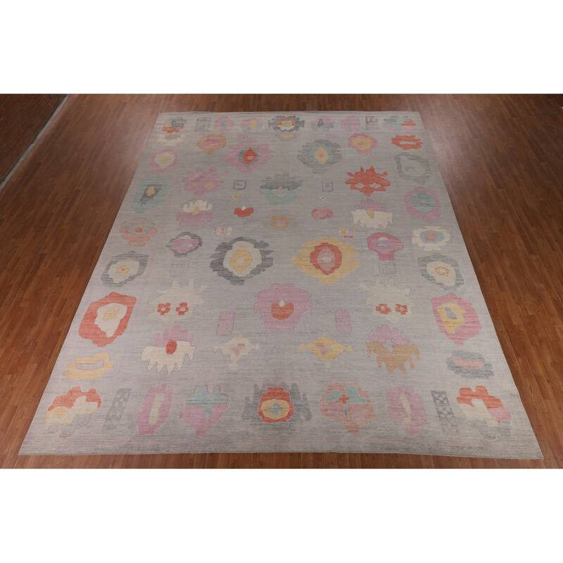 Vegetable Dye Oushak Large Area Rug Hand-Knotted Turkish Wool Carpet - 12'1"x 14'10"