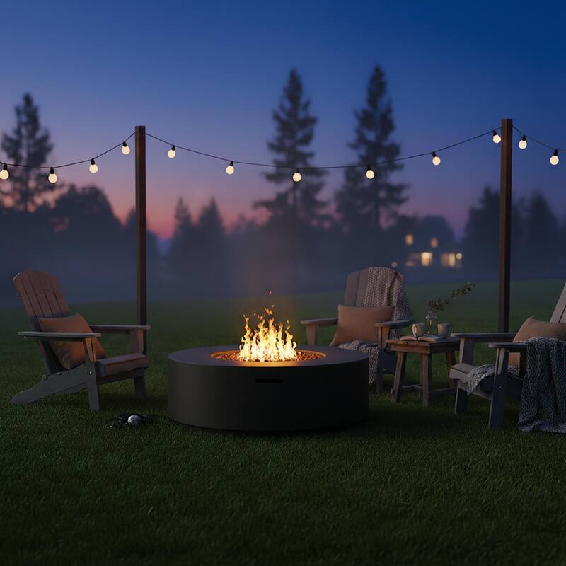 38.2" Round Outdoor Propane Fire Pit, Outside Fire Pit Table with 50000 BTU, Steel Burner, Lava Rocks, Waterproof Cover