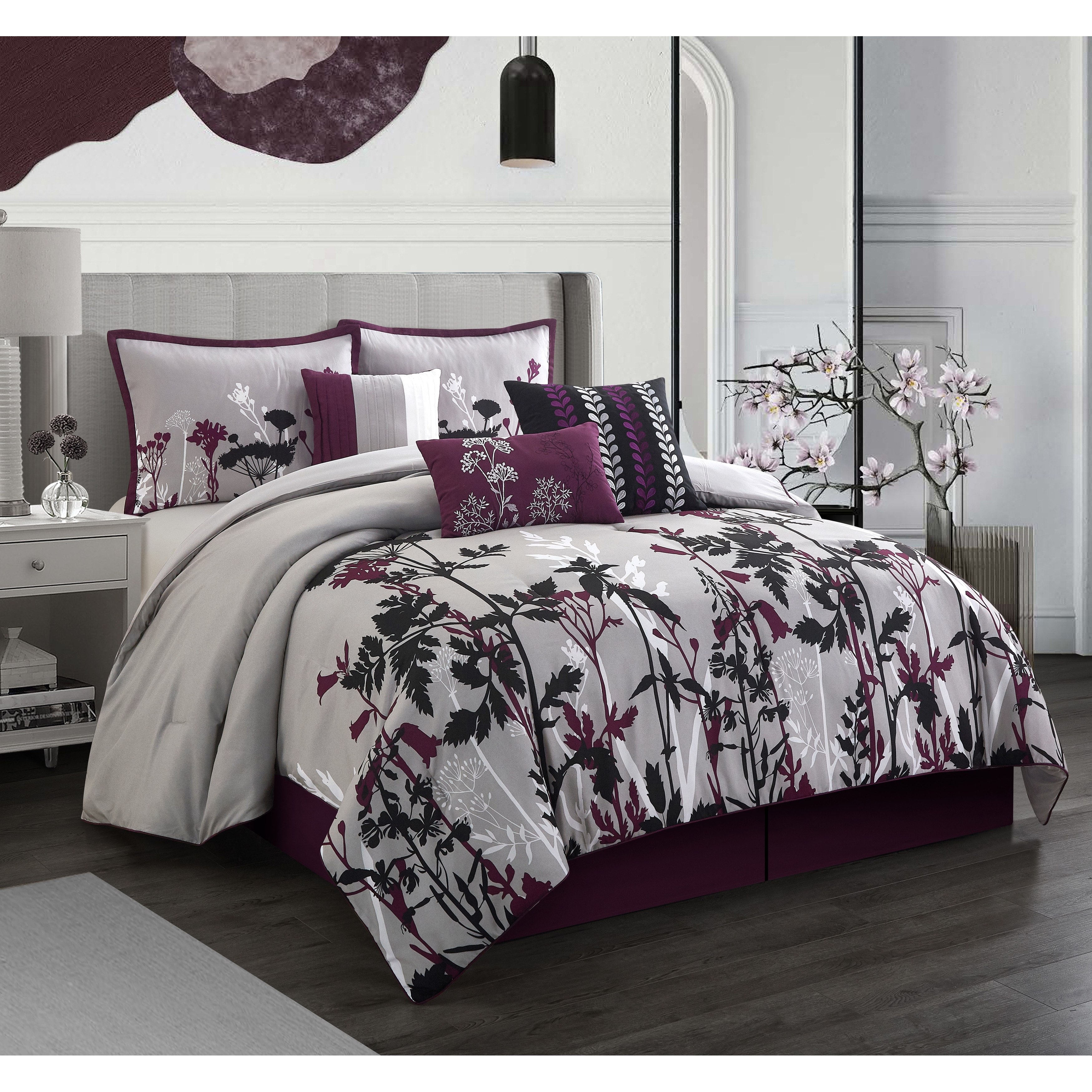 Grand Avenue Ciaran 7-Piece Purple Floral Comforter Set - On Sale