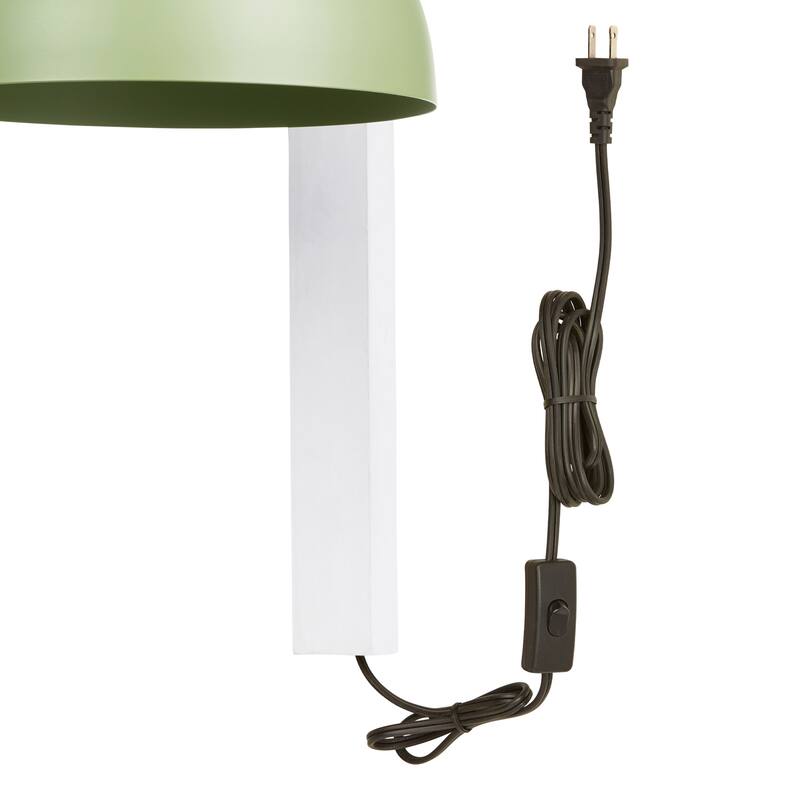 River of Goods Green Metal and White Wood Dome Shade Indoor Plug In Wall Sconce - 16" x 12" x 28.5"