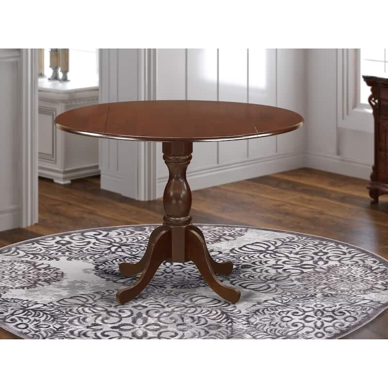 East West Furniture Dublin Modern Kitchen Table - a Round Dining Table Top with Dropleaf & Pedestal Base, (Finish Option)
