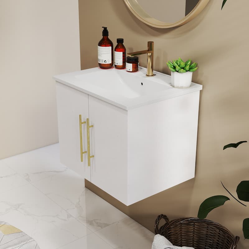 24-Inch Wall-Mounted Bathroom Vanity with Sink Combo,Double Doors,Soft Close Hinges, Ceramic Basin,Easy Assemble