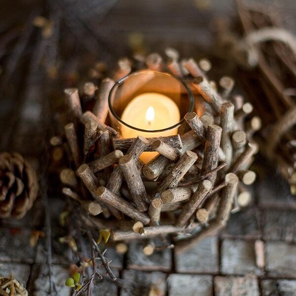 Rustic log candle holders deals