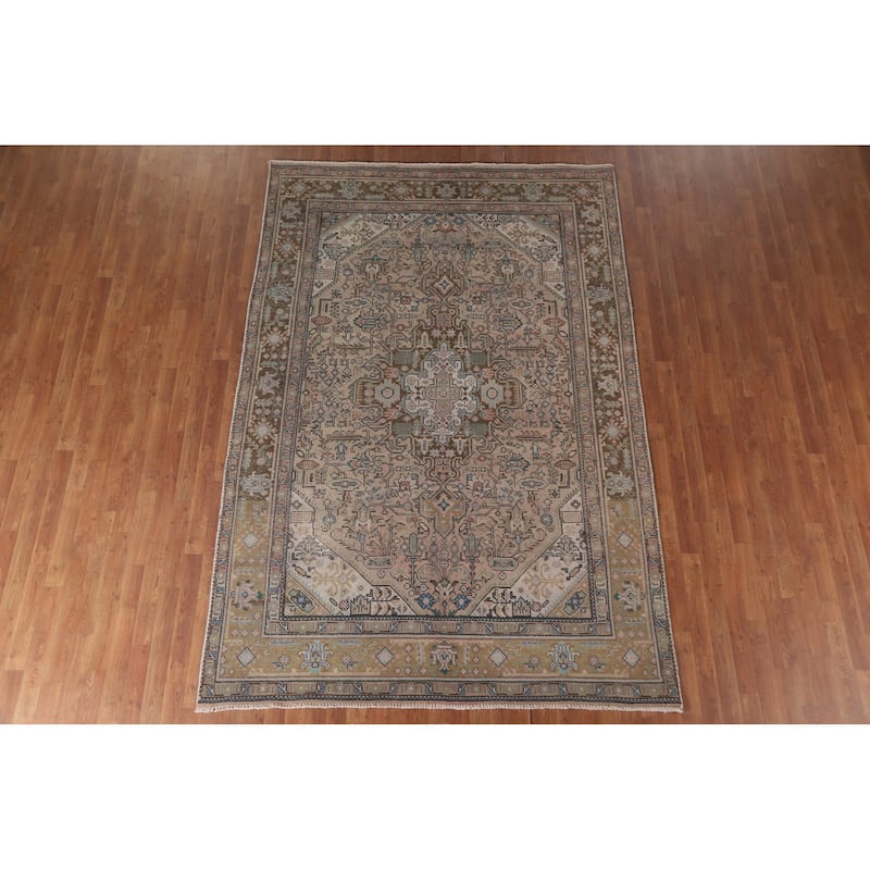 Hand Knotted Oriental 100% Wool Carpet Traditional Medallion Pink Tabriz Area Rug - 9' 8'' X 6' 5''