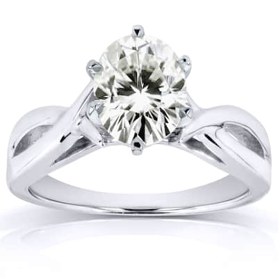 Kobelli 0.9 Carat Moissanite Solid 14k Gold Oval Solitaire Knife Edge Crossover Ring