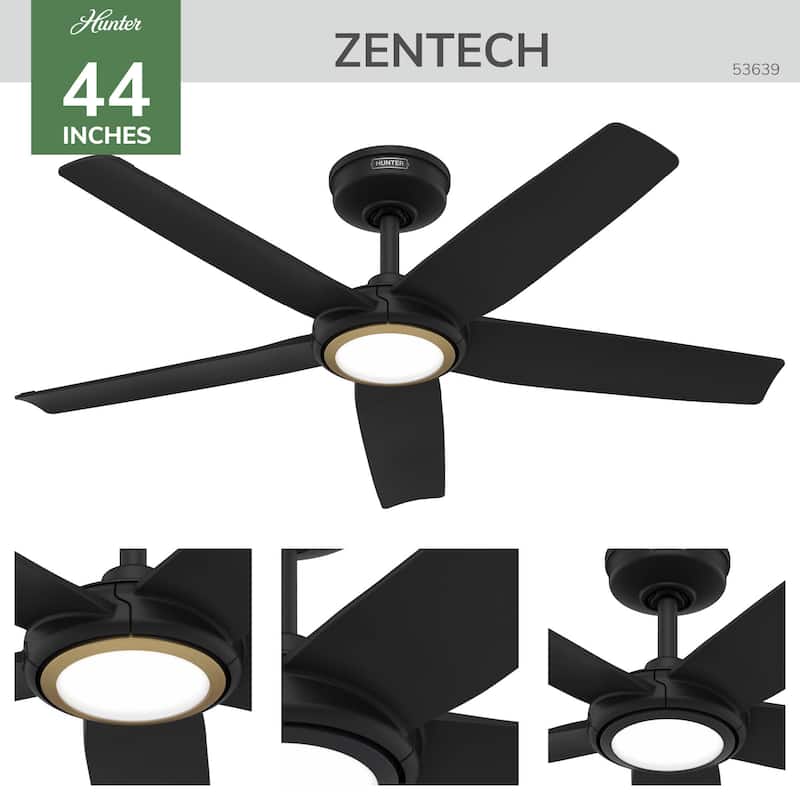 Hunter ZenTech Indoor / Outdoor 5-Blade Smart Ceiling Fan w/ LED Light and Handheld Remote.