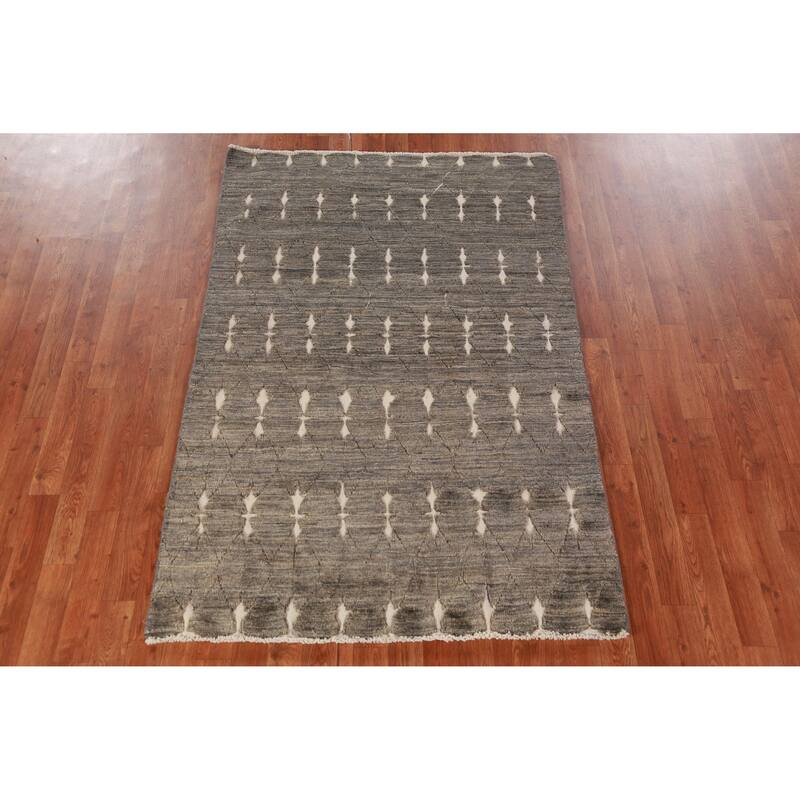 Trellis Gray Gabbeh Oriental Rug Hand-Knotted Wool Carpet - 3'9"x 5'10"
