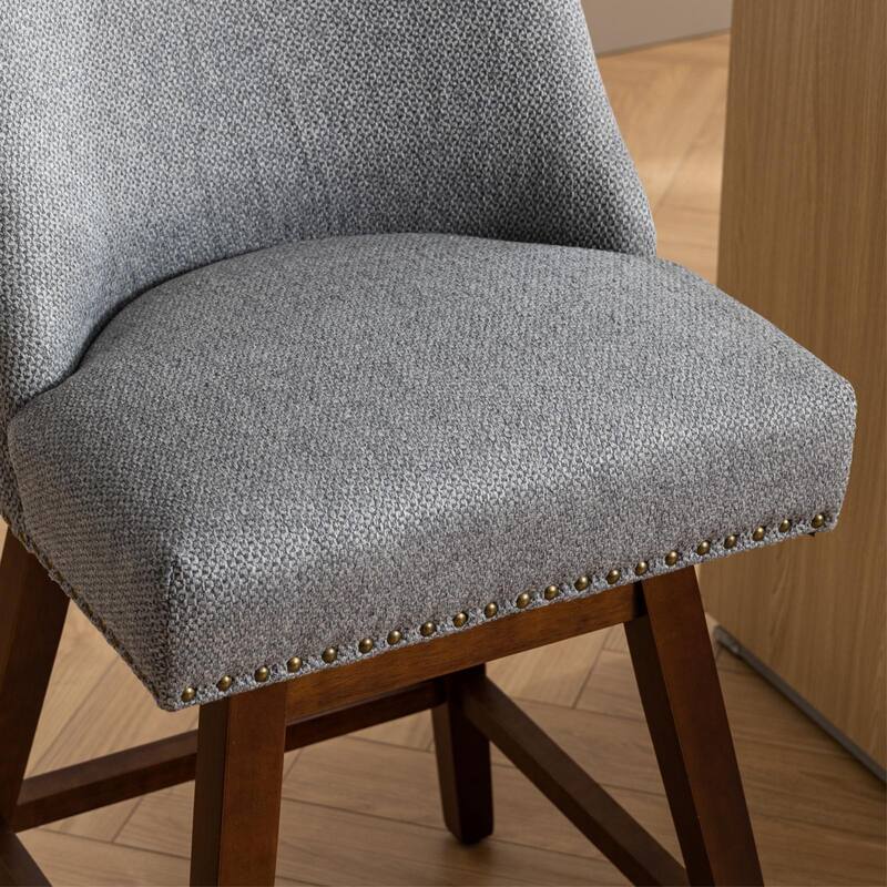 Counter Height Swivel Bar Stools Set of 2, Upholstered Fabric Counter Kitchen Island Barstools with Back, Solid Wood Legs