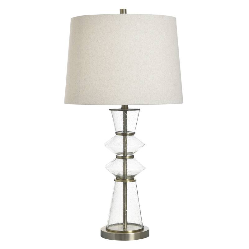 StyleCraft Glass Table Lamp - Vucover Gold - White Shade - Vucover Gold, Clear, Heathered Oatmeal