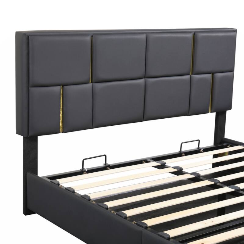 Queen Size Upholstered Platform Bed with Hydraulic Storage System