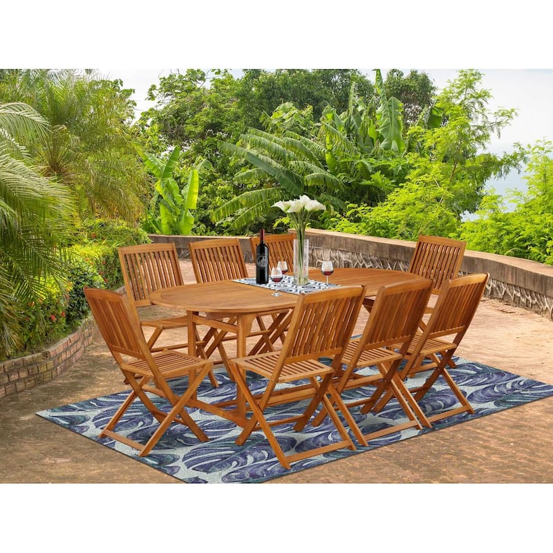 HomeStock 9-Piece Natural Oak Finish Solid Wood Top Dining Table with 8 Chairs with Lattice Back