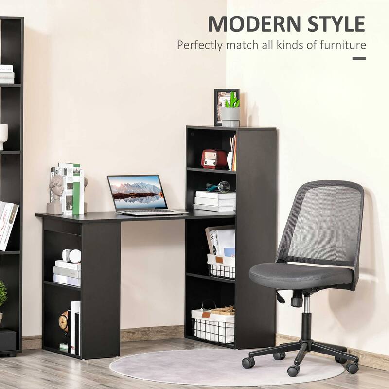 47" Writing Desk with Bookshelf and 6-Tier Storage, Home Office Desk with Minimalist Design
