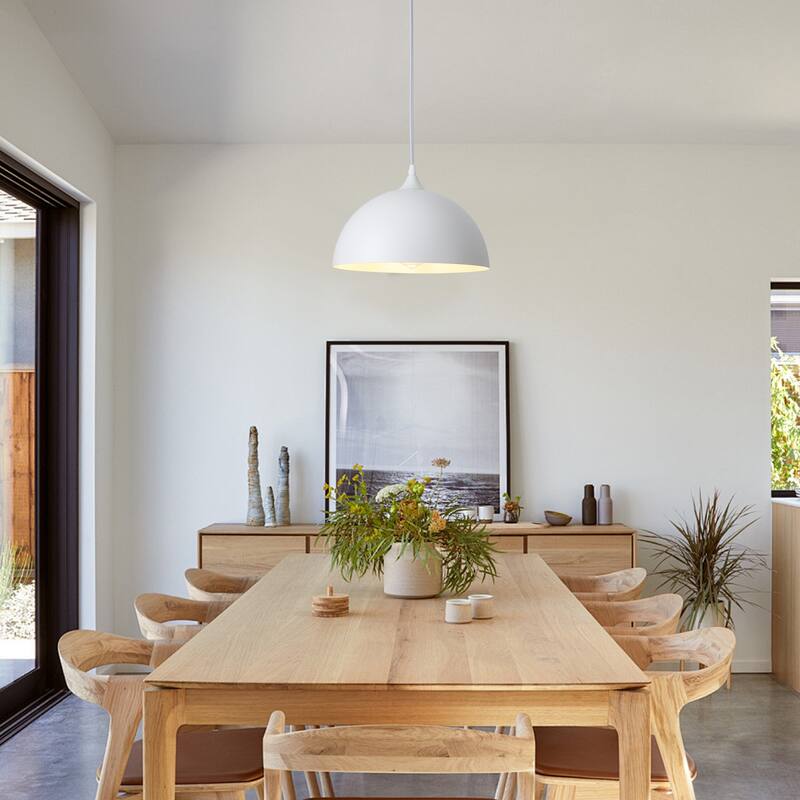 1-Light Dome Hanging Pendant Light Chandelier Lighting for Kitchen Island with Metal Cover & Plug
