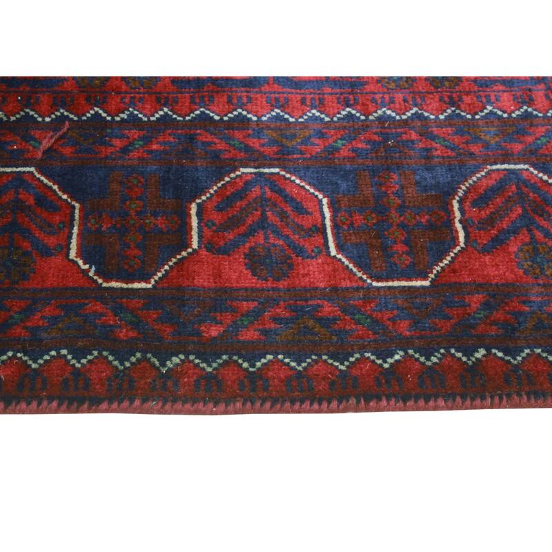 Khamyab Musayyab Red/Navy Runner - 2'9" x 12'7"