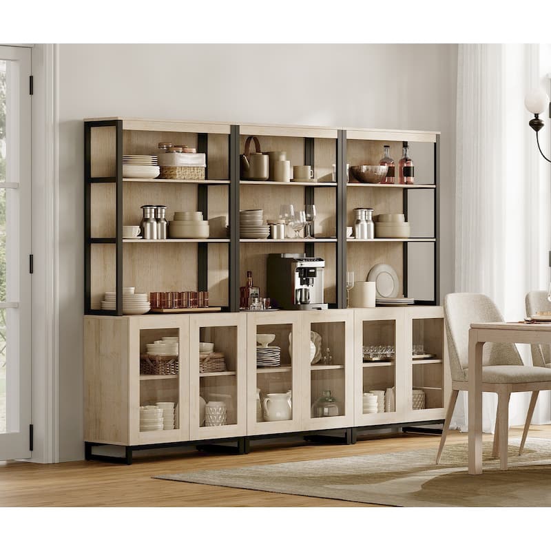 3 PCS Modern 72" Sideboard with Glass Doors and Adjustable Shelves, Multifunctional Buffet for Dining Room or Kitchen