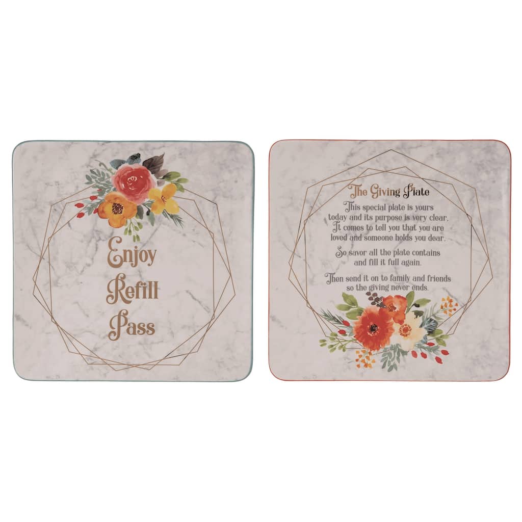 Transpac Ceramic She Is Strong Giving Plate Set of 2 Spring Home Decorations