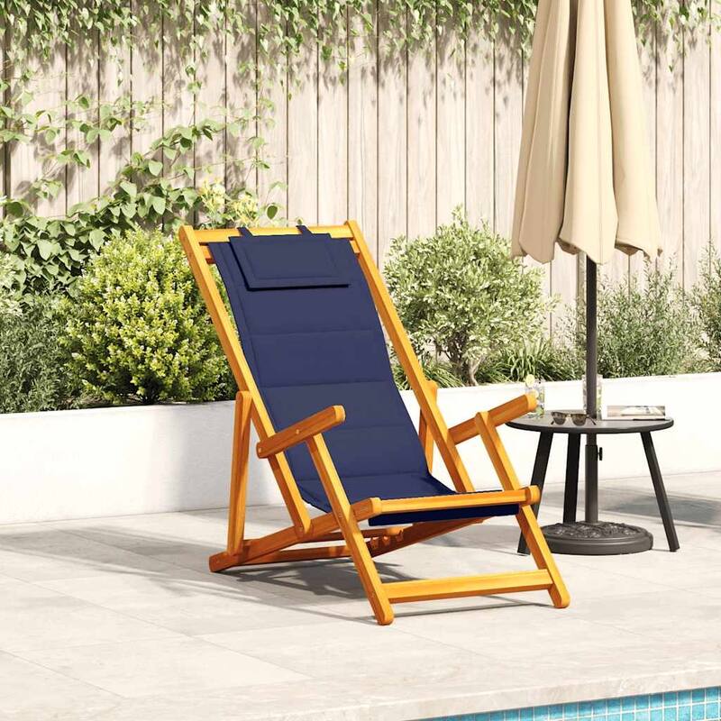 vidaXL Beach Chair 61.5 x 123 x 82cm Solid Acacia wood - 24.2 x 48.4 x 32.3 in - Blue