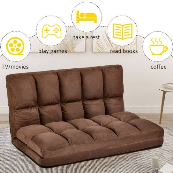 Double Chaise Lounge Sofa Floor Couch and Sofa with Two Pillows for
