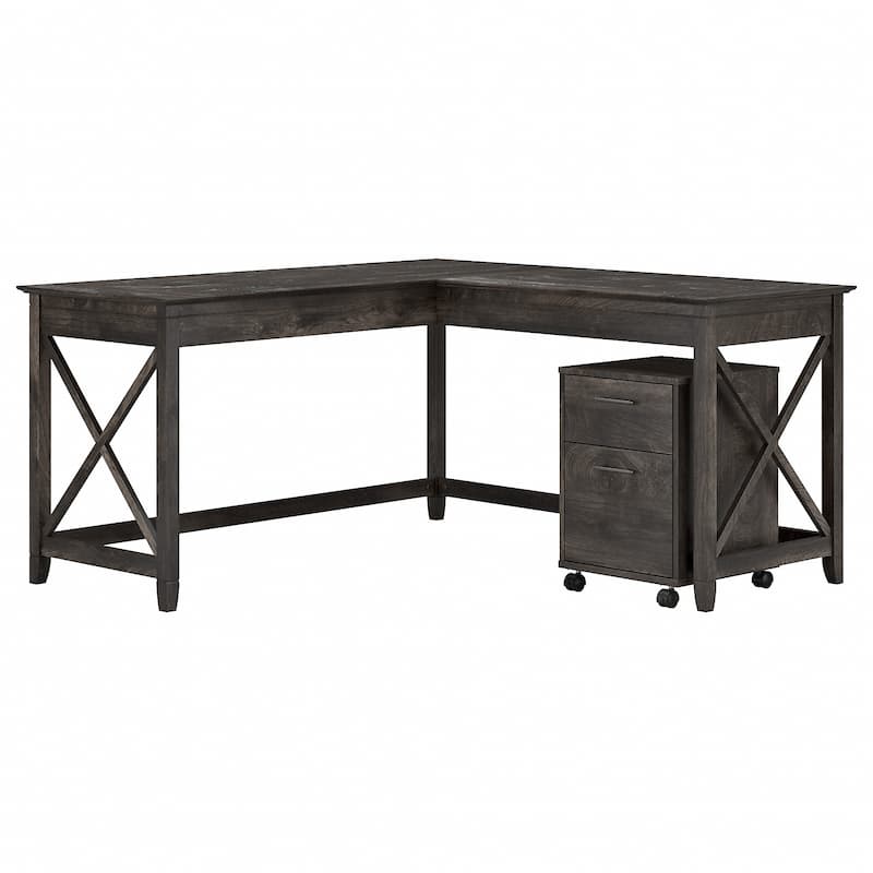 Key West 60W L Shaped Desk with Mobile File Cabinet by Bush Furniture