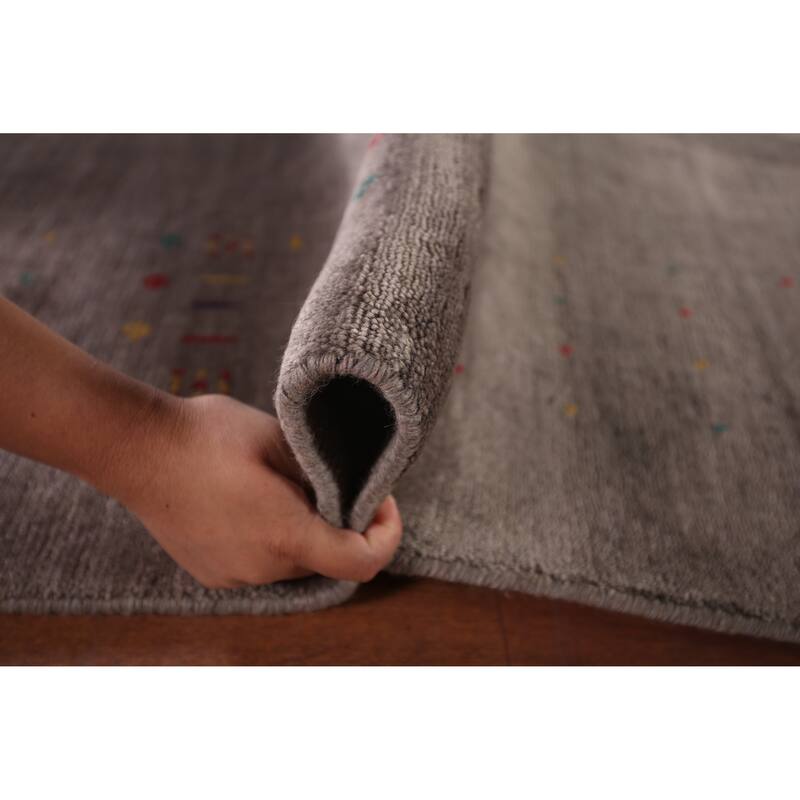 Gray & Brown Striped Gabbeh Oriental Area Rug Hand-Knotted Wool Carpet - 8'1"x 9'8"