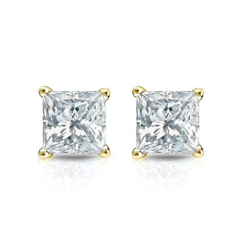 Auriya 18-karat Gold Lab Grown 1.00 carat TDW Princess Diamond Stud Earrings 4-Prong Basket Push-back