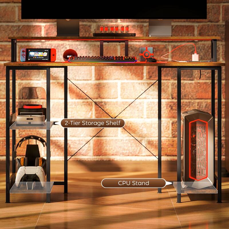 Particleboard and Steel Desk with RGB Lights Monitor Stand Shelves