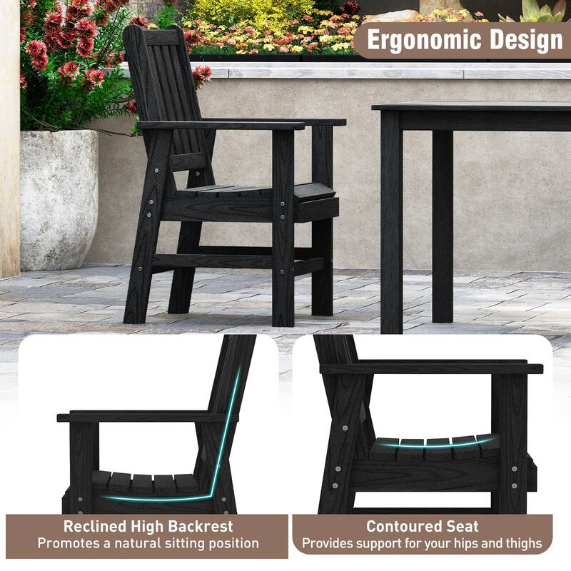 Gymax Patio Dining Chairs Set of 2 w/Wide Armrests Curved Seat Wood