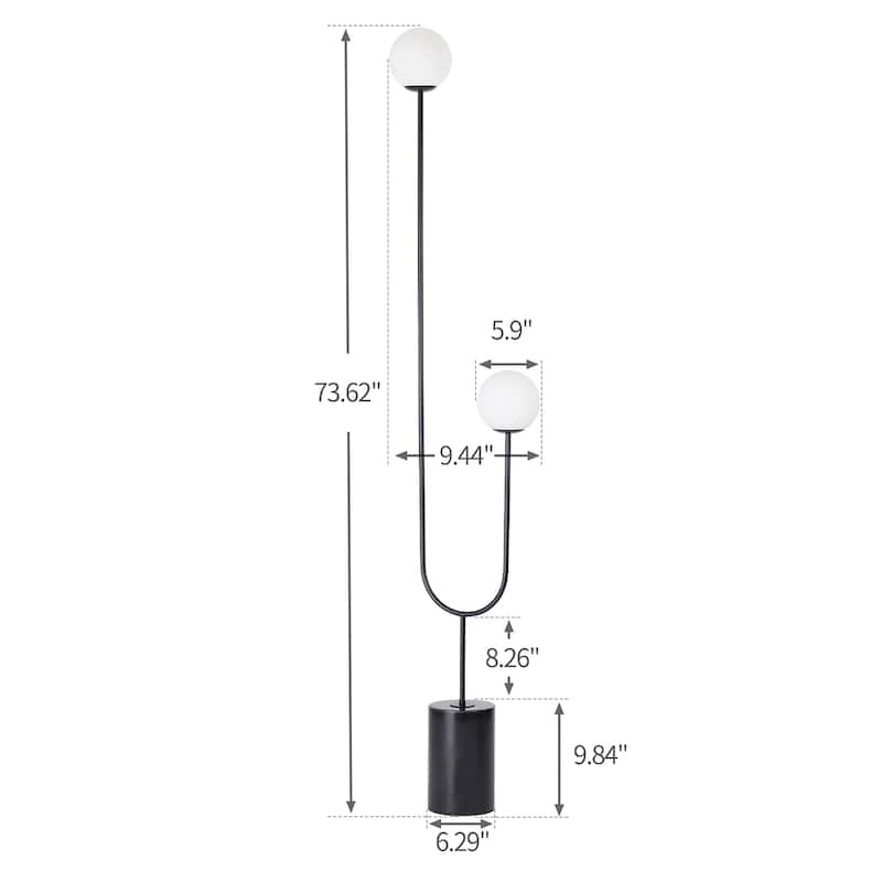 Velio Moon-like Black Uma floor lamp with 2-Glass Shades
