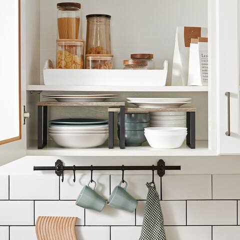 SONGMICS Cabinet Shelf Organizers, Set of 2 Countertop Organizers, Kitchen Counter Shelves, Stackable, Expandable