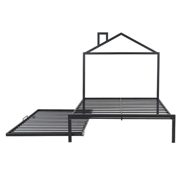 slide 2 of 78, Metal Platform Bed With Twin Size Trundle,House-Shaped Headboard Design