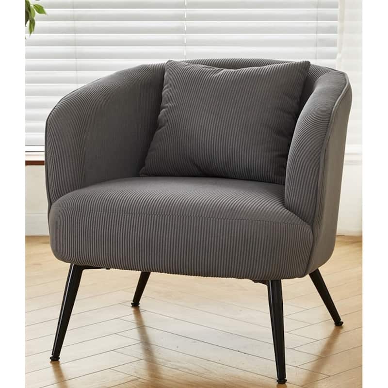 Modern Channel Corduroy Velvet Accent Chair with Black Metal Legs Luxurious Design and Comfortable Seating Ideal