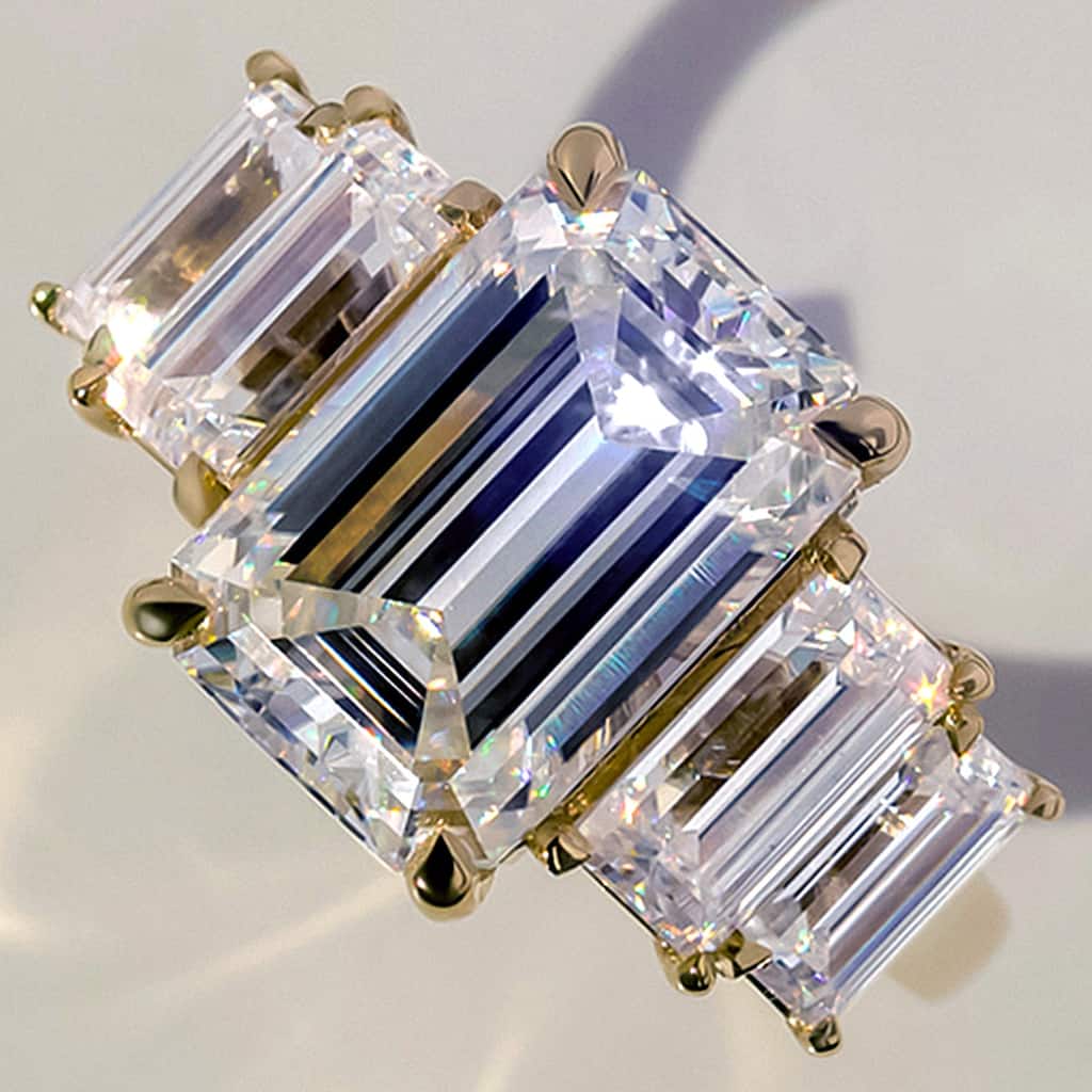 ​Kobelli 7.5 Carat Moissanite 14k Solid Gold 5-Stone Emerald Elsa Engagement Ring