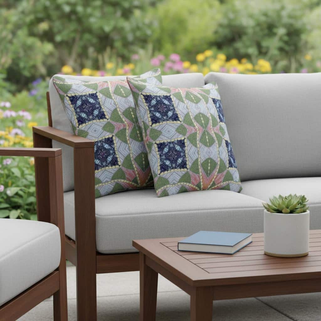 HomeRoots Set of Two 16" X 16" Green and Pink Blown Seam Eclectic Indoor Outdoor Throw Pillow - 16.00' X '16.00' X '5.00