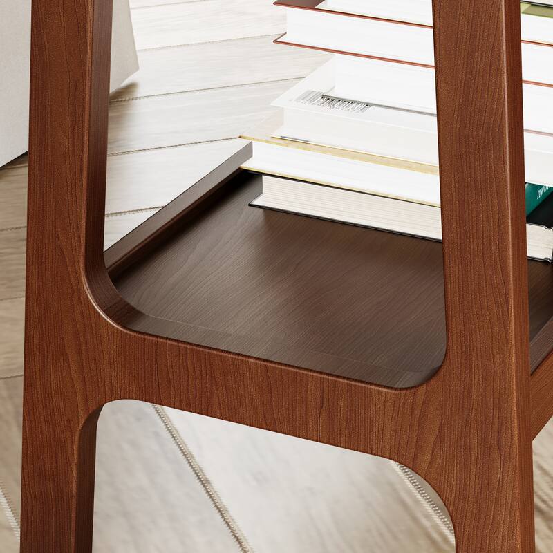 Narrow Slate Side Table with Storage Shelf, Small End Table for Living Room Bedroom Small Spaces, Nightstand Bedside Table