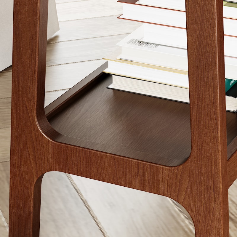 Roomfitters Retro Reddish Brown Slate End Table, Slim Narrow MDF Nightstand, Storage Shelf, Walnut