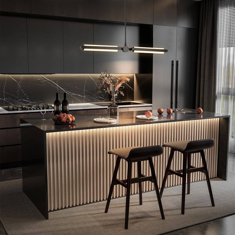 2-Light Modern Linear Dimmable Integrated LED 3000K Warm Light Kitchen Island Pendant Light