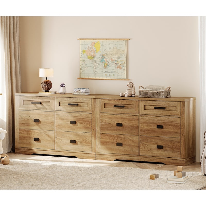 WAMPAT Dresser for Bedroom, Mid Century Modern Closet Storage Organizer - Vintage Oak - 12-drawer