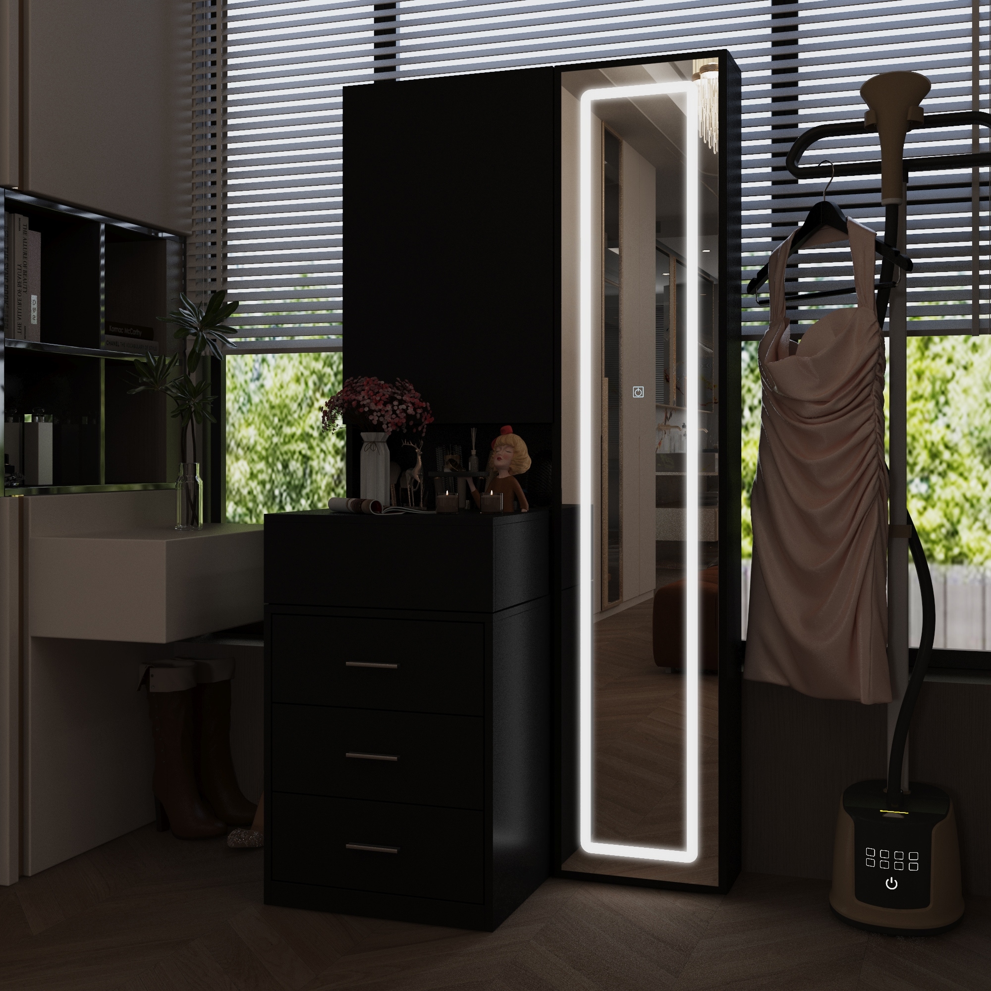 Dresser LED-Lit Vanity Dressing Cabinet with Full-Length Mirror - Overstock - 40327451 Dresser LED-Lit Vanity Dressing Cabinet with Full-Length Mirror - Overstock - 40327451
