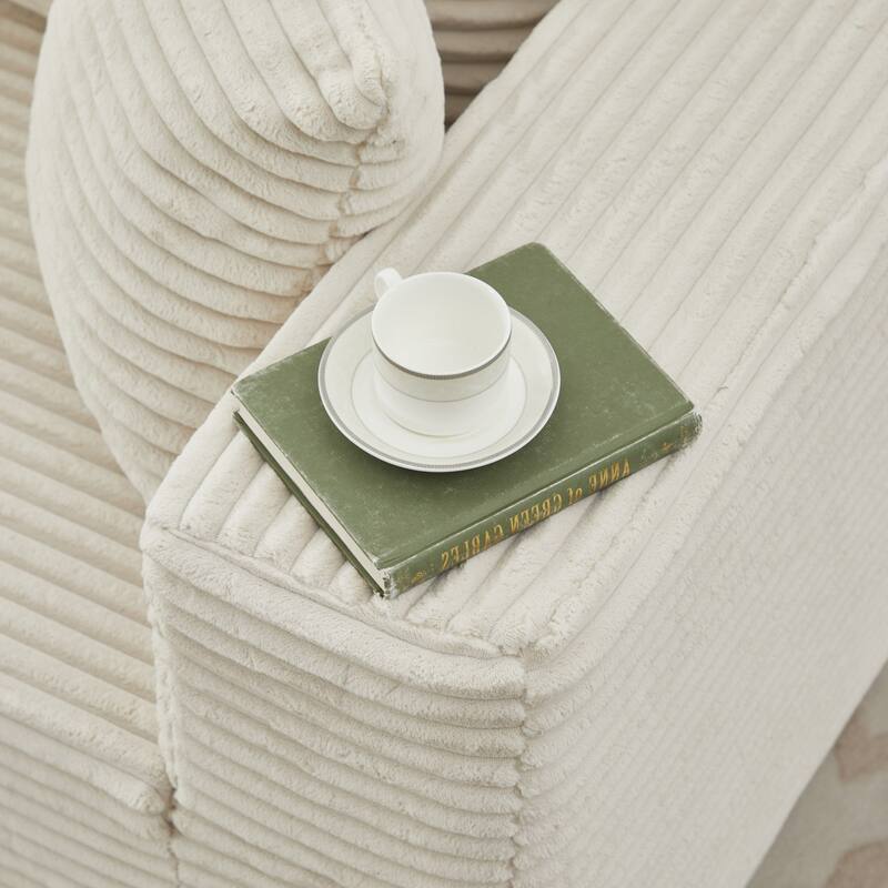 Modular Sectional Sofa with L-Shape Chaise, Oversized Corduroy Upholstered Cloud Sofa, Deep Seat Sofa with 2 Throw Pillows