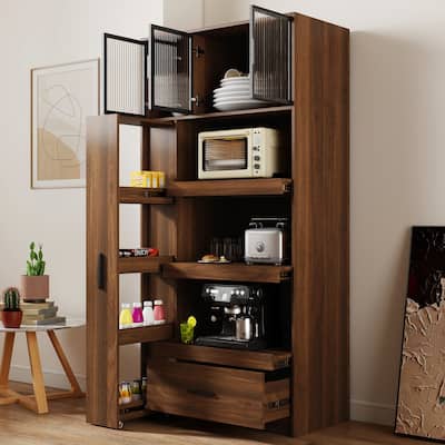 70.87" Tall Kitchen Pantry Cabinet with multi-functional pull-out multi-tier storage shelf, 1 Drawers,Freestanding Food Hutch