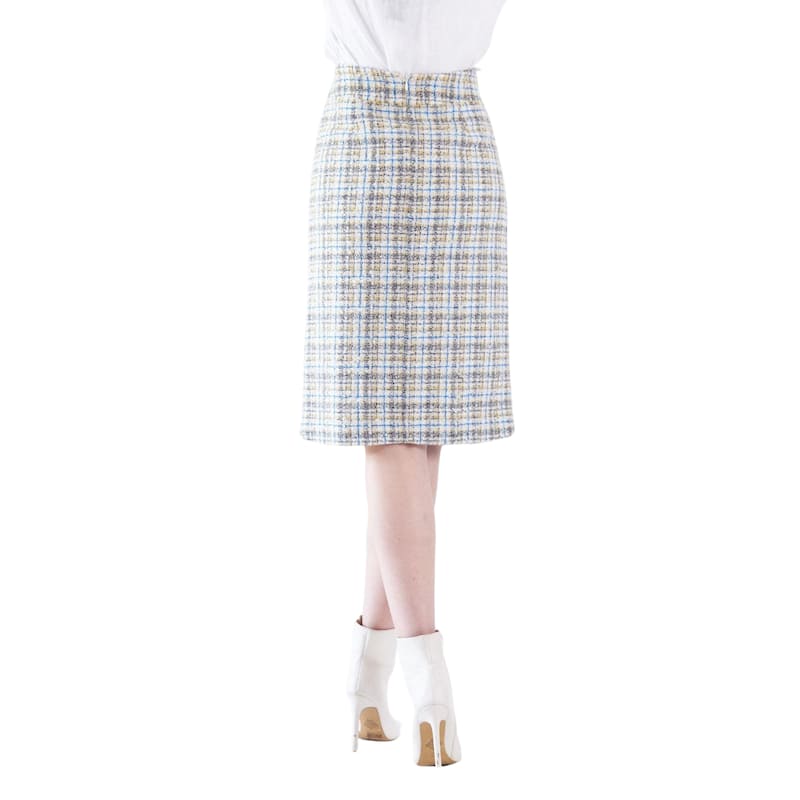 Luxe Plaid Tweed Pencil Skirt