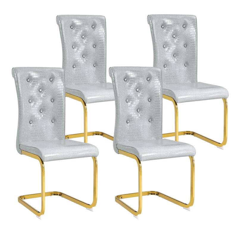 Set of 2, Retro Faux Alligator Skin Upholstered Dining Chairs, with Crystal Buckle Design and Faux Leather Design