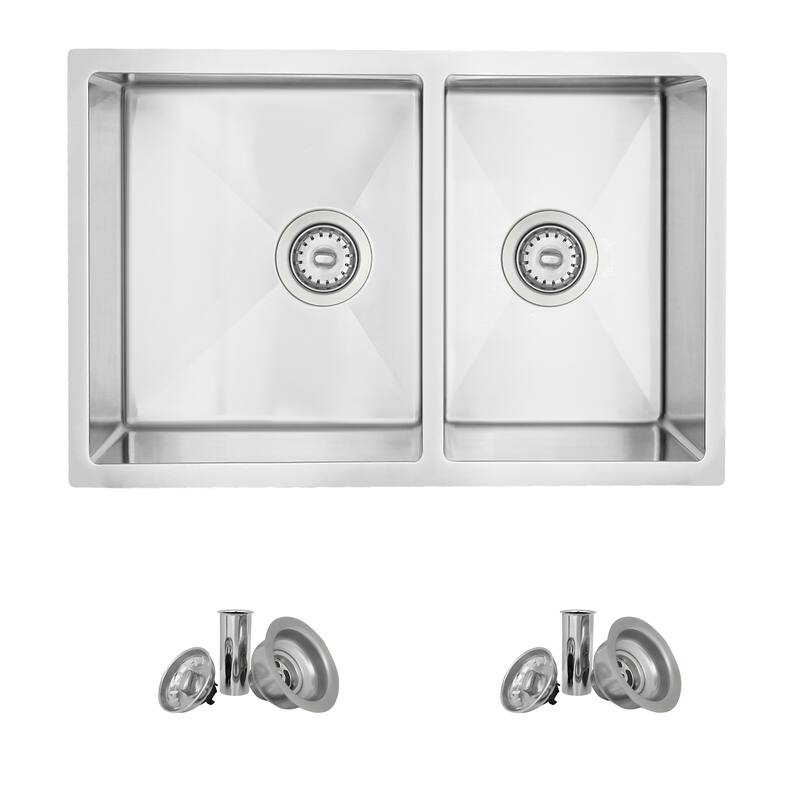 Undermount 28" Stainless Steel Double Bowl Kitchen Sink Handmade - 28" x 18" x 9"