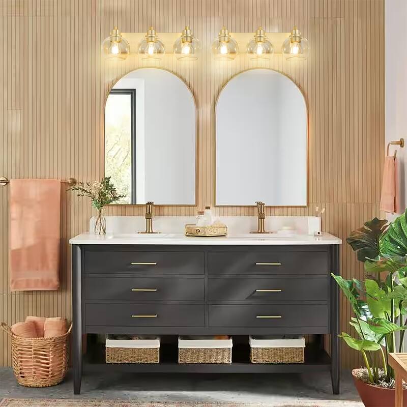 3 Light Bathroom Vanity Light Gold Modern Wall Sconce Mirror Light Fixture with Clear Glass