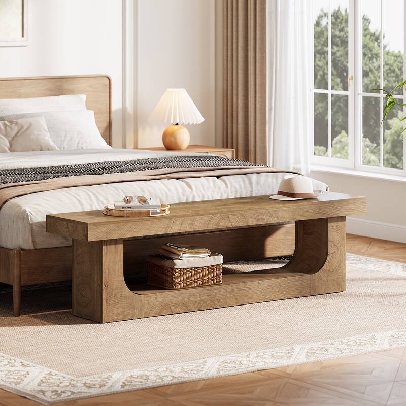 Modern Entryway Shoe Bench, 2-tier Wooden Entryway Bench