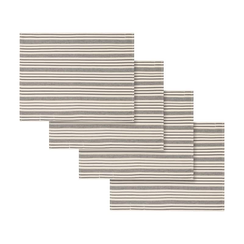 French Home Set of 4 Black and Cream Multi-Striped Placemats