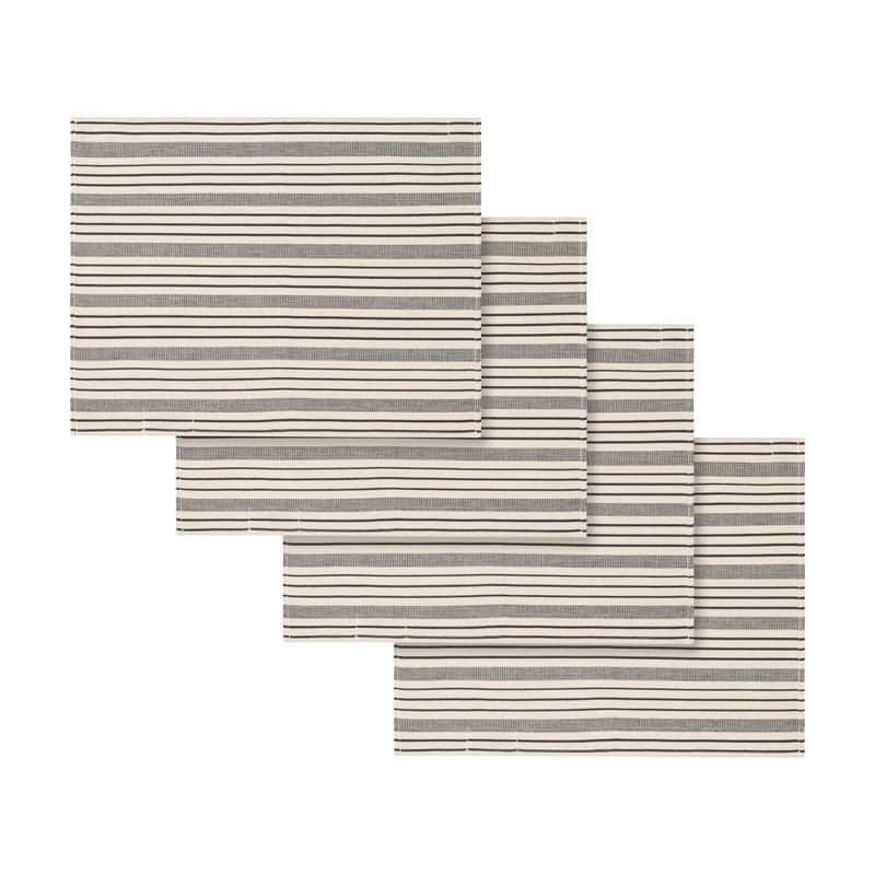French Home Set of 4 Black and Cream Multi-Striped Placemats