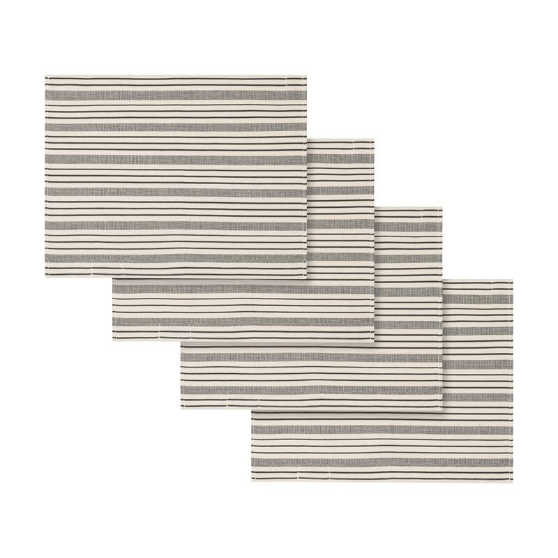 French Home Set of 4 Black and Cream Multi-Striped Placemats