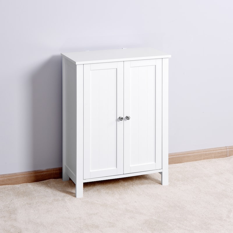 Bathroom Floor Storage Cabinet, Freestanding Wooden Organizer, Bathroom Cabinet with 2 Doors & Adjustable Shelf